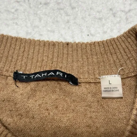 T Tahari Women's Large Long Sleeve Pullover Sweater Brown Black Polka Dot - Picture 3 of 12